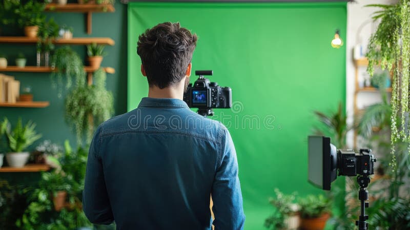 Marque utilisant un écran vert pour la création de contenu virtuel dans Studio illustration de vecteur