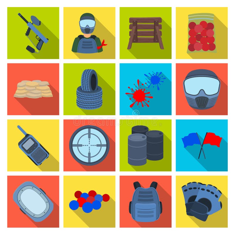 Marqueur pour le paintball, l'équipement, les boules et d'autres accessoires pour le jeu Icône simple de Paintball dans le vecteu illustration de vecteur Marqueur pour le paintball, l'équipement, les boules et d'autres accessoires pour le jeu Icône simple de Paintball dans le vecteu illustration de vecteur