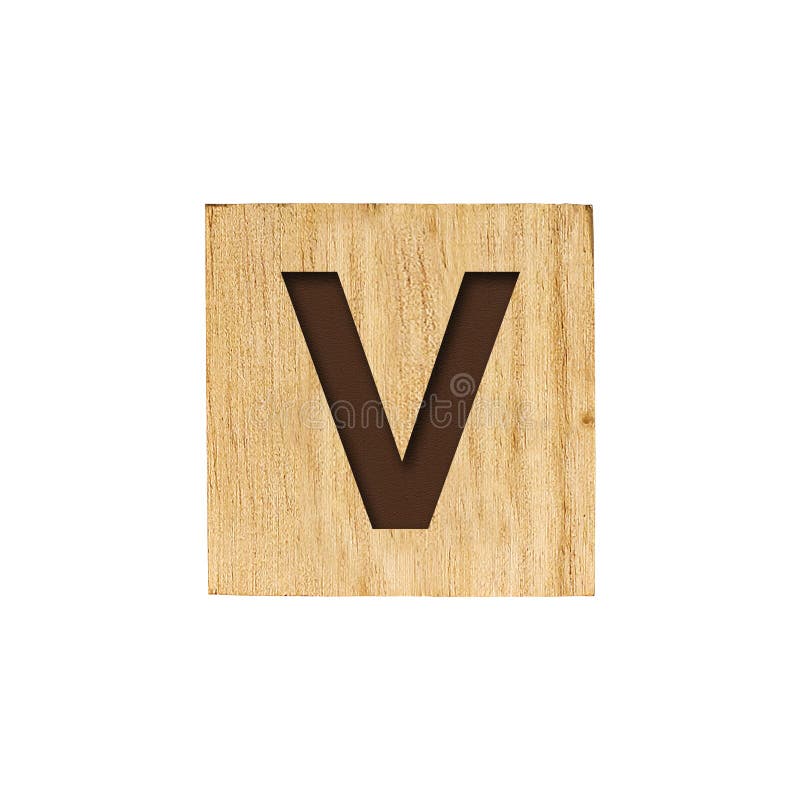 Marquez avec des lettres l'alphabet anglais de V sur un cube en bois