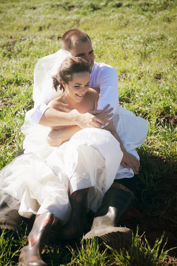 Married Couple Enjoying Wedding Day In Nature Stock Photo - Image of