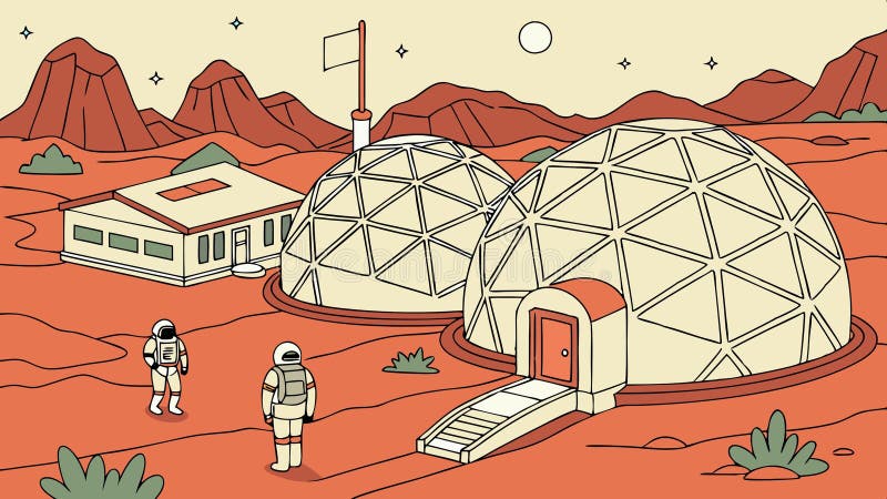 Mars base dome, space colony, Mars settlement, future living, Vector Design, Generative AI royalty free illustration