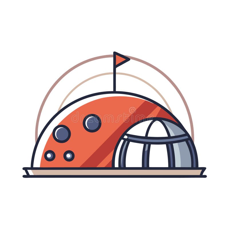 Mars Colony Habitat Illustration: Futuristic Dome with Flag and Space Design stock illustration