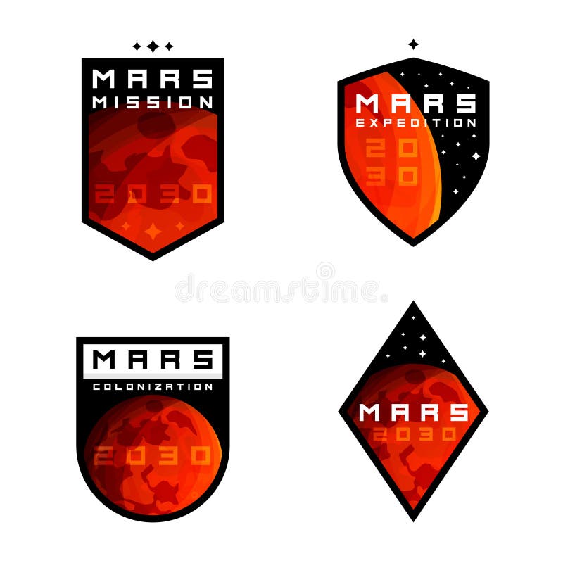 Mars colonziation exploration badges, labels, signs, emblems, design elements vector illustration