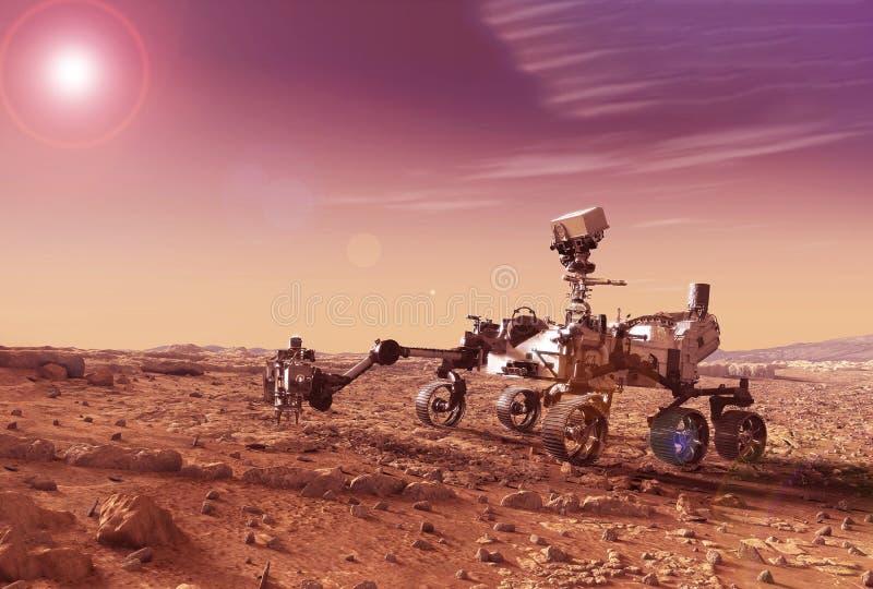 Mars erforscht die Oberfläche des Planeten. Elemente dieses Bildes wurden von der NASA geliefert stockbilder