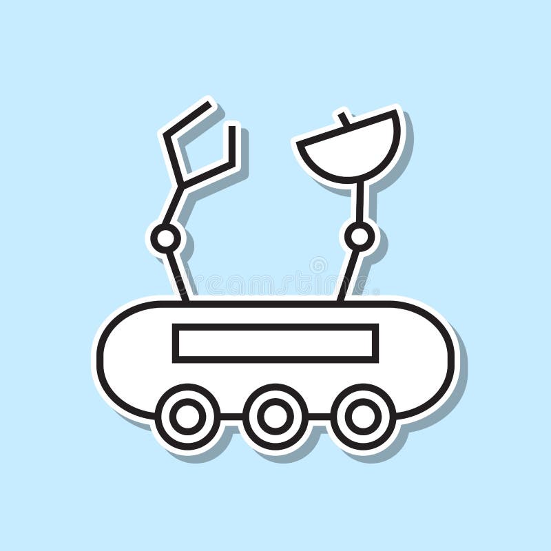 Mars exploration rover sticker icon. Simple thin line, outline of space icons for ui and ux, website or mobile application on blue background
