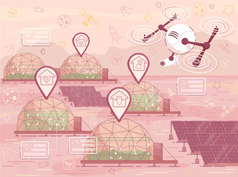 Mars Moon Colonization Building Animal Farm Dome vector illustration