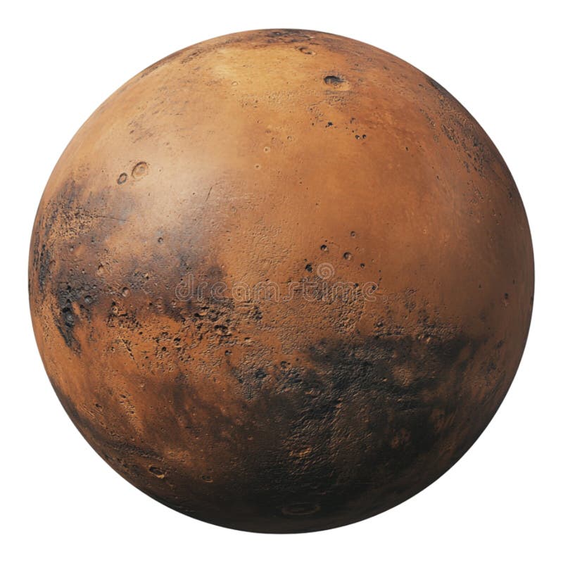 Mars planet is shown, highlighting its reddish surface and distinctive features against a transparent background royalty free illustration