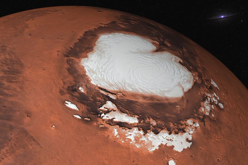 Mars planet of solar system North Pole closeup in the space stock image Mars planet of solar system North Pole closeup in the space stock image