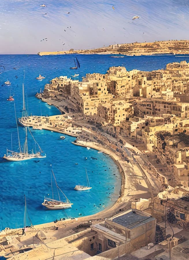 Marsa, Marsa, Malta. Generative AI. Stock Illustration Illustration of landscape, seascape