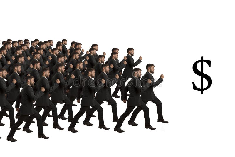 Marscherande kloner följer dollarsymbolen arkivbild