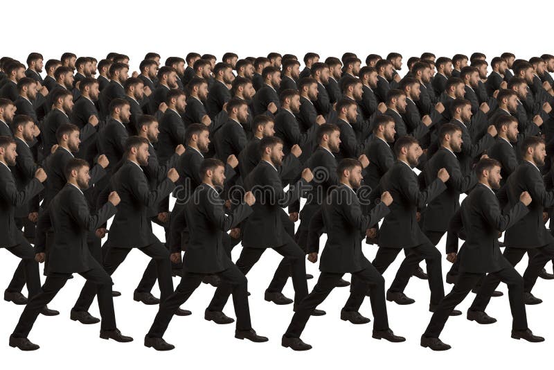 Marscherande kloner på vit bakgrund royaltyfria foton