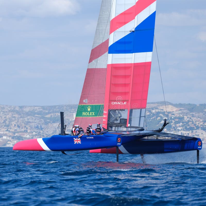 Marseille, France – September 20 21 & 22, 2019: Team Great Britain, during sailGP final World Series on september 20 21 & 22,. 2019 in Marseille bay, France stock image