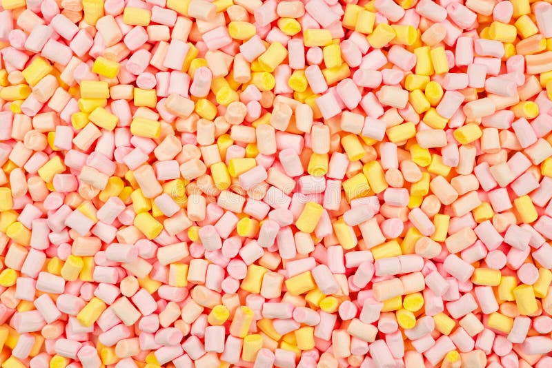 Marshmallow. Background of Pink and Yellow Colorful Mini Marshmallows