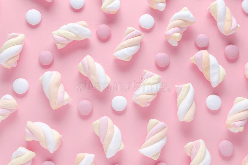 Marshmallow and candy, abstract pattern on pastel pink background royalty free stock image Marshmallow and candy, abstract pattern on pastel pink background royalty free stock image