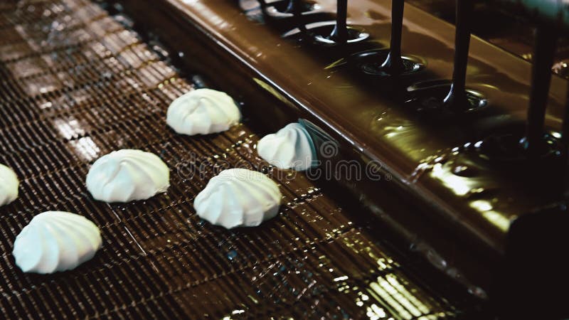Marshmallow factory process making chocolate stock video