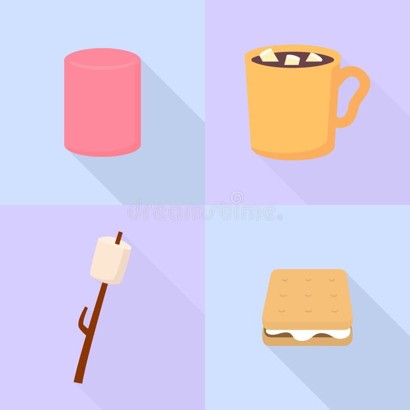 Marshmallow icons set, flat style royalty free illustration