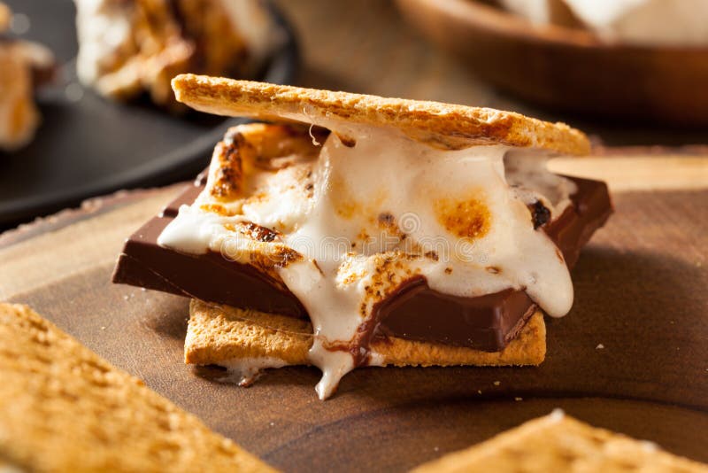 Marshmallow pegajosos caseiro S'mores imagem de stock