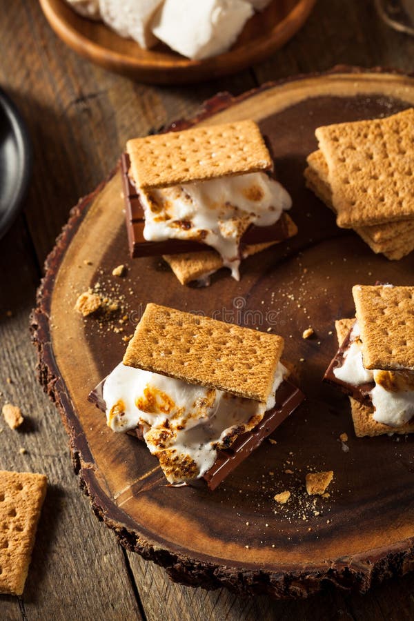 Marshmallow pegajosos caseiro S'mores fotos de stock royalty free
