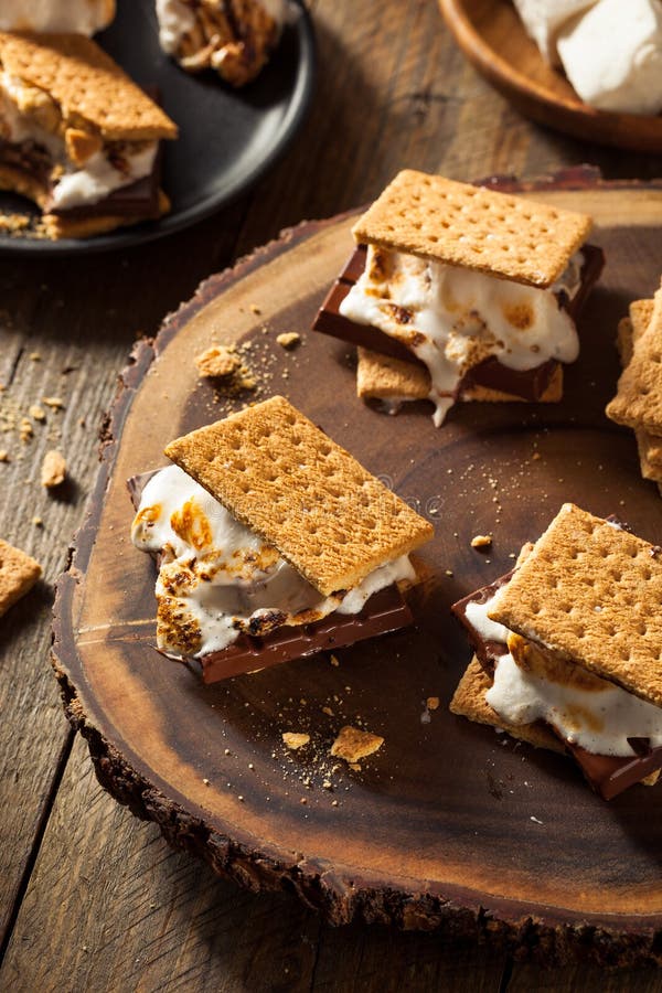 Marshmallow pegajosos caseiro S'mores fotos de stock royalty free