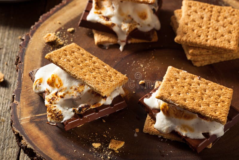 Marshmallow pegajosos caseiro S'mores imagem de stock