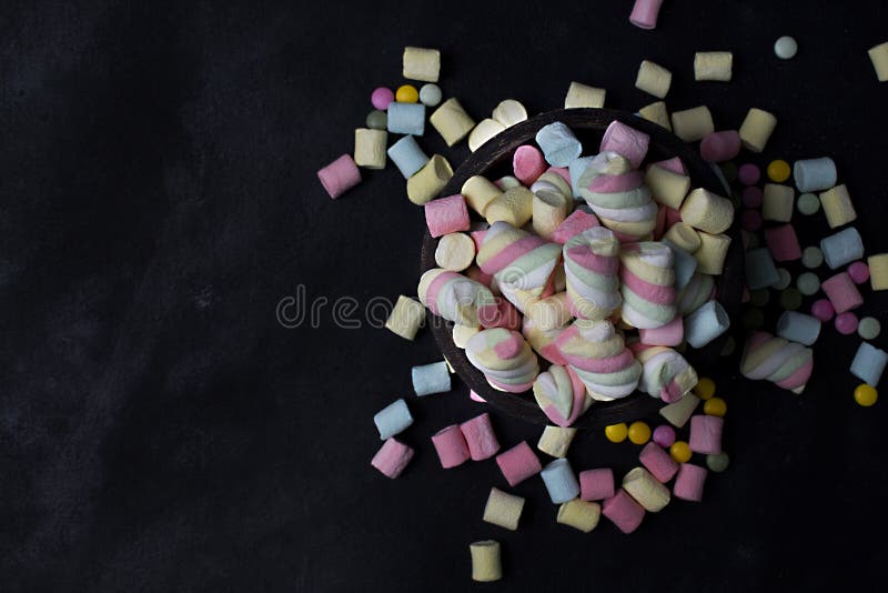 Marshmallows. Background or texture of colorful mini marshmallows. royalty free stock image