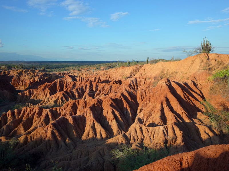 Marsinvånarelandskapet av Cuzco, den röda öknen, del av öknen för Colombia ` s Tatacoa arkivbild Marsinvånarelandskapet av Cuzco, den röda öknen, del av öknen för Colombia ` s Tatacoa arkivbild