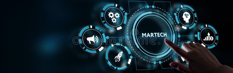 Martech marketing technology concept on virtual screen interface. Business, Technology, Internet and network concept stock photos