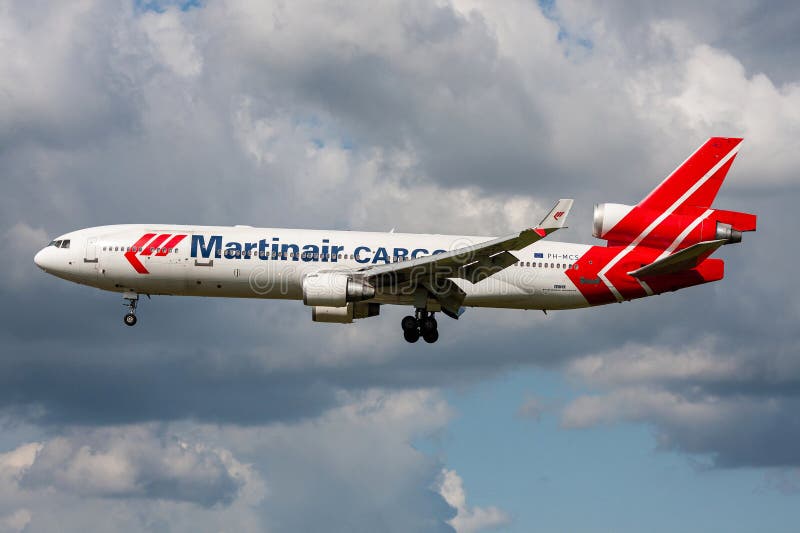 Dutch Martinair Cargo McDonnell Douglas MD-11 with registration PH-MCS on final for Amsterdam Airport Schiphol. Dutch Martinair Cargo McDonnell Douglas MD-11 with registration PH-MCS on final for Amsterdam Airport Schiphol