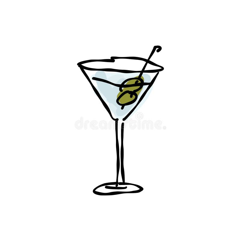 Martini Cocktail Doodle Icon, Vector Color Line Illustration Stock