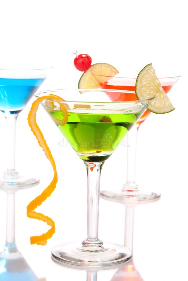Martini Cocktails Drinks Green Blue and Red Stock Image Image of