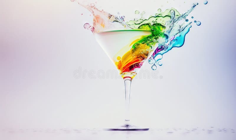 A martini glass filled with colorful liquid on a white background stock illustration
