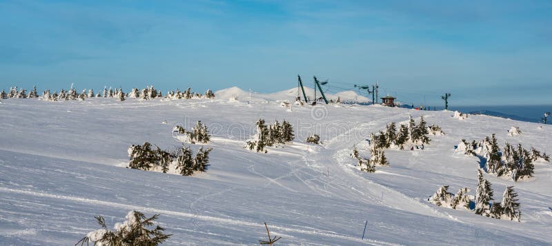 Martinske hole ski resort in winter Mala Fatra mountains in Slovakia