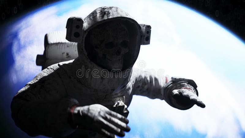 Martwy astronauta w kosmosie. renderowanie zwłok 3d.