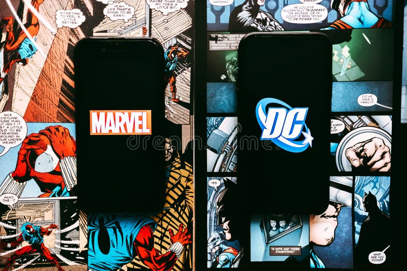 Marvel and DC comics logo.