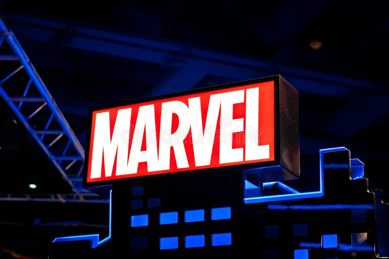 Marvel logo in Hamleys store. Marvel Comics Group is a publisher of American comic books and related media