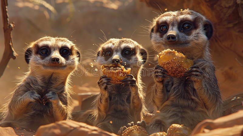 Marvelous merry meerkats munching on mouthwatering morsels. Marvelous merry meerkats munching on mouthwatering morsels