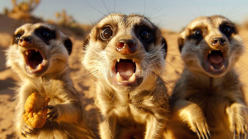 Marvellous merry meerkats munching on mouthwatering morsels. Generative Ai. Marvellous merry meerkats munching on mouthwatering morsels