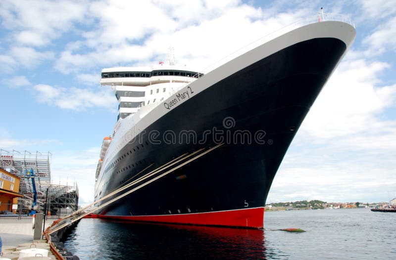 Shot of bow of the Queen Mary 2 taken from the quayside in Stavanger, Norway. Shot of bow of the Queen Mary 2 taken from the quayside in Stavanger, Norway