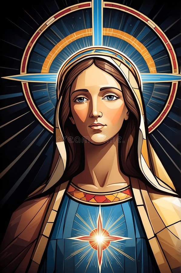 Mary Mother of Jesus Stylized Portrait Drawing of Colo Ai Generated