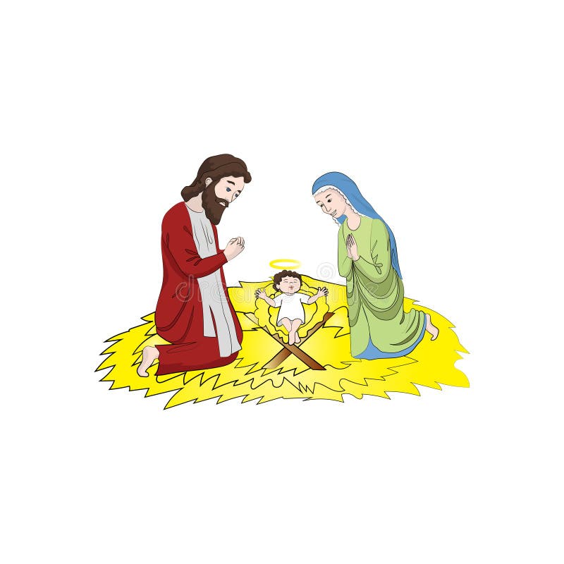 Mary och Joseph nära behandla som ett barn Jesus Christ Christmas Vektorfärg royaltyfri illustrationer Mary och Joseph nära behandla som ett barn Jesus Christ Christmas Vektorfärg royaltyfri illustrationer