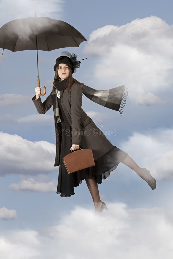 Arab Wrok dok Mary Poppins-vliegen Op Een Paraplu Stock Foto - Image of menselijk,  buiten: 49911732