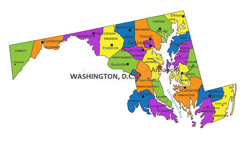 Maryland Map. Political Map Of Maryland With Boundaries In Outline ...