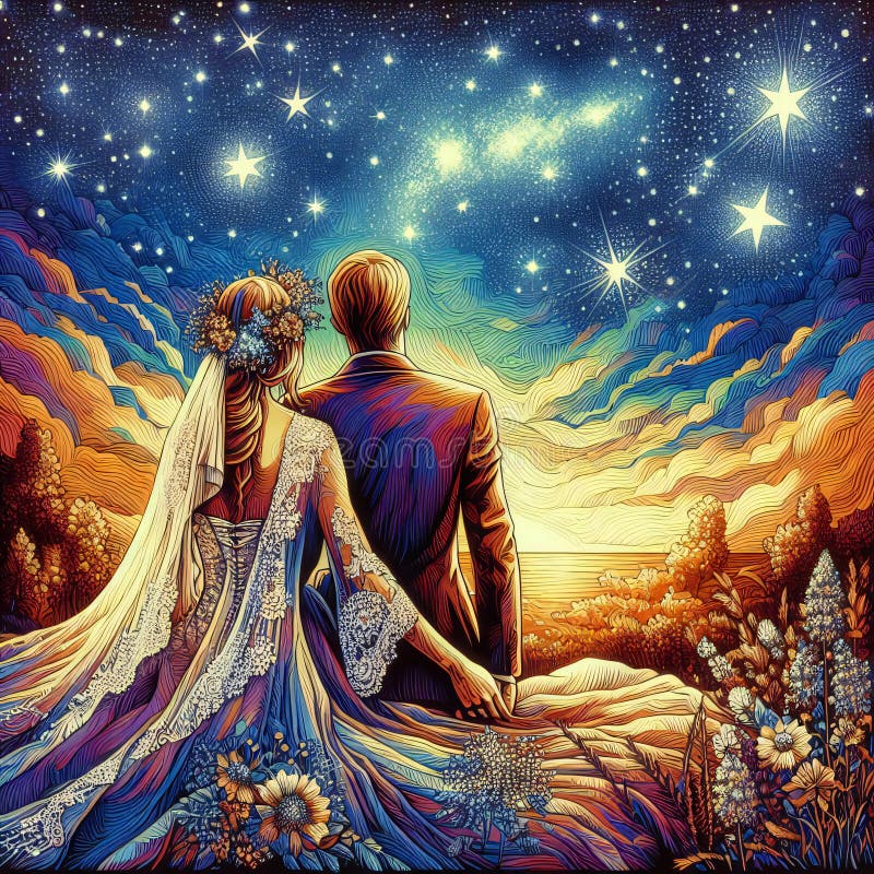 Marzycielska boho wesele pod gwiazdami ilustracji
