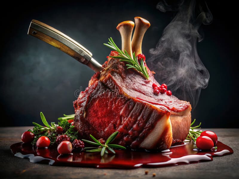Marzycielska kulinarna eksploracja Wspaniale pieczona Mutton Chops w Surreal CloseUp royalty ilustracja