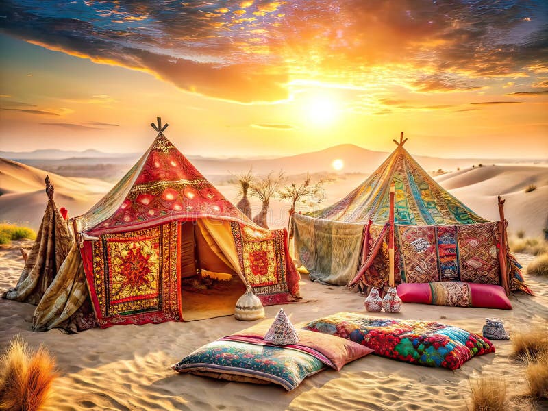 Marzycielski Boho Escape Intrycate Wzorce i Artystyczny Bokeh w pustynnym krajobrazie Evoking Nomad Style i Wanderlust royalty ilustracja