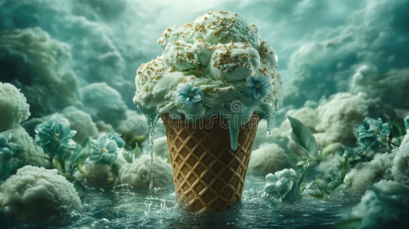 Marzycielskie lody kwiatowe fantazja w mętnym krajobrazie zdjęcia royalty free