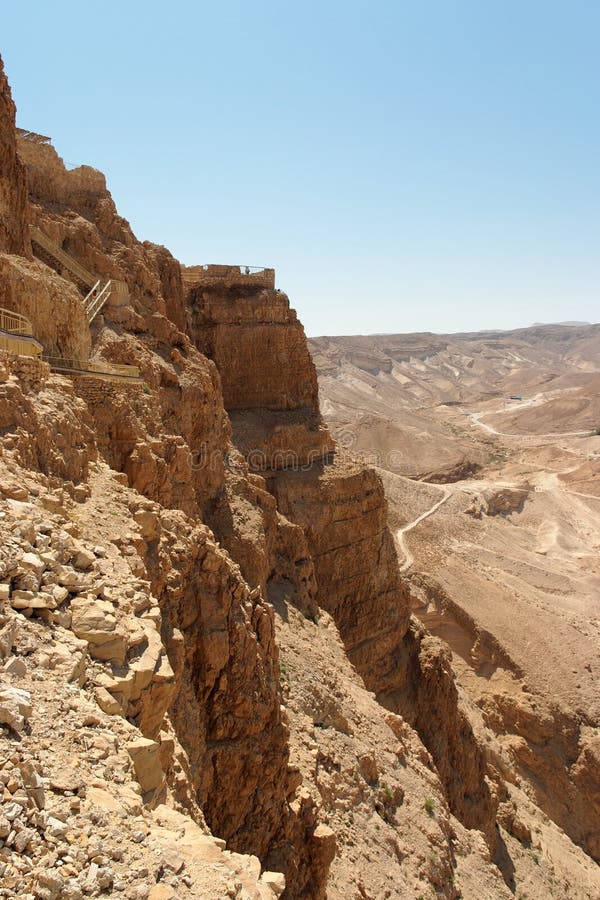 Masada Cliff And Surrounding Desert Stock Photo - Image of bright ...