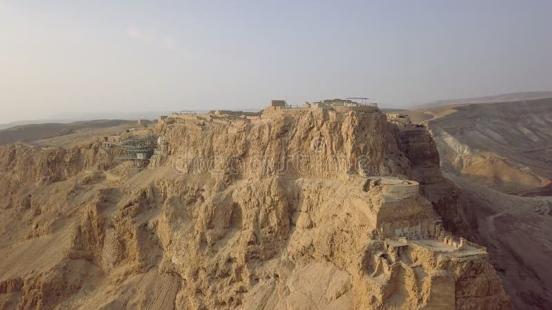 Masada front view from drone with funicular station
