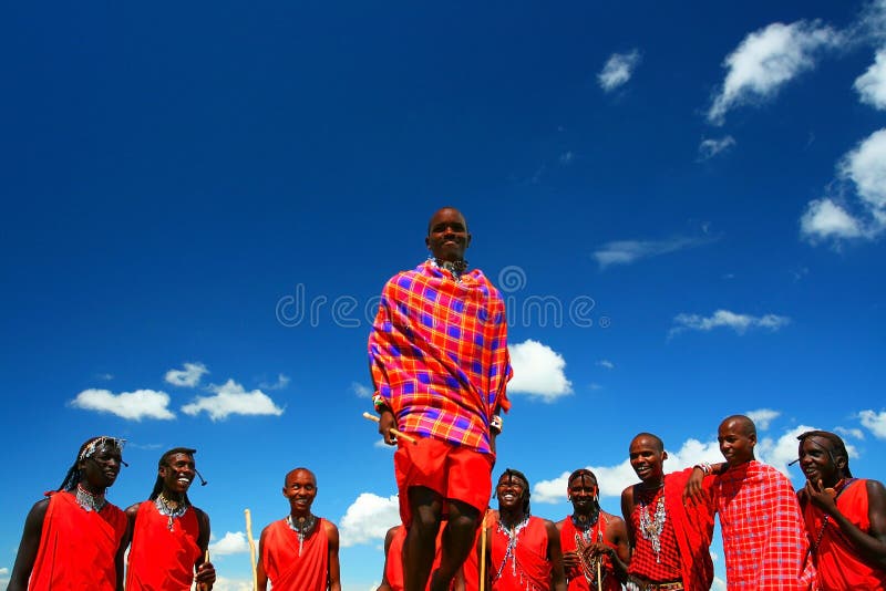 Masai warrior dancing traditional dance stock image