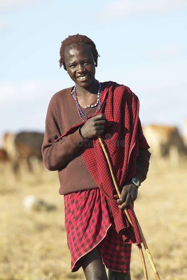 Masaihirt, der um sein Vieh nahe Nationalpark Nairobis in Kenia, Afrika sich kümmert lizenzfreies stockbild Masaihirt, der um sein Vieh nahe Nationalpark Nairobis in Kenia, Afrika sich kümmert lizenzfreies stockbild